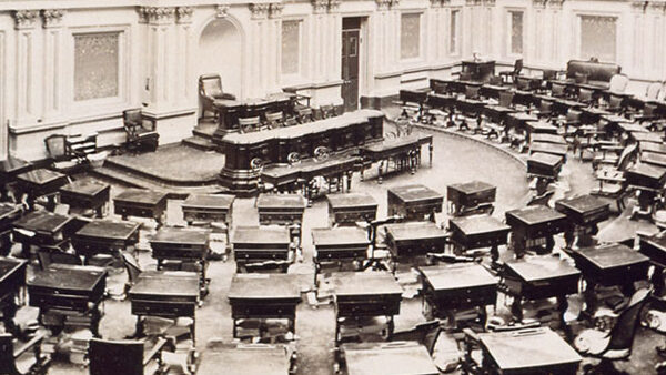 Senate floor with desks