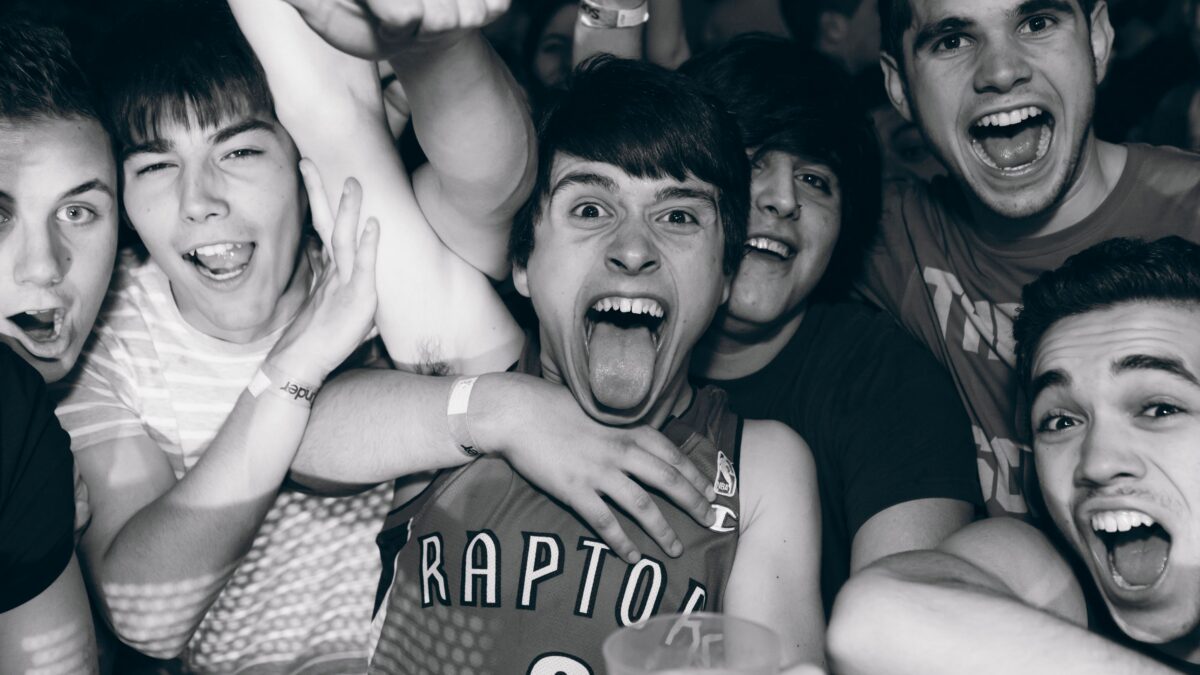Crowd of silly young people
