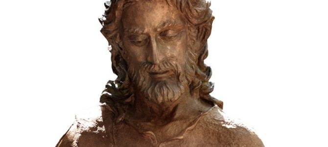 statue, Jesus holding a sheep, and why we use male pronouns for God