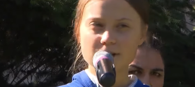 Greta Thunberg speaks at climate protest