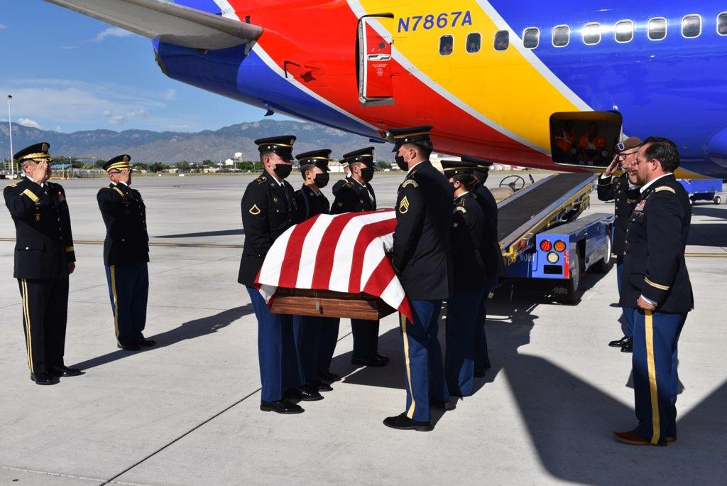 Master Sgt. Joseph Velasquez's flag-draped coffin returns to New Mexico. Photo courtesy of Phillip Velasquez.