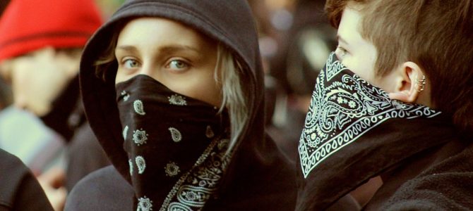 Masked Antifa in Portland in 2012. Karney Hatch/Flickr.