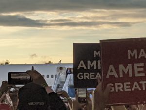 Crowds cheers as Donald Trump exits Air Force One in Latrobe, Pa. September 2020. Christopher Bedford.