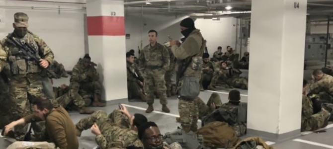 National Guard sleeps in parking garage