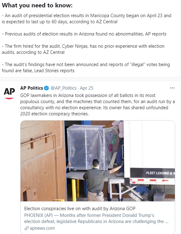 Twitter Attempts To Discredit Arizona Election Audit
Underway In Maricopa County 2