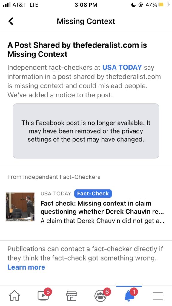 Factcheck Facebook Posts Facebook Throttles Article Arguing Chauvin Verdict Was Tainted By Politics