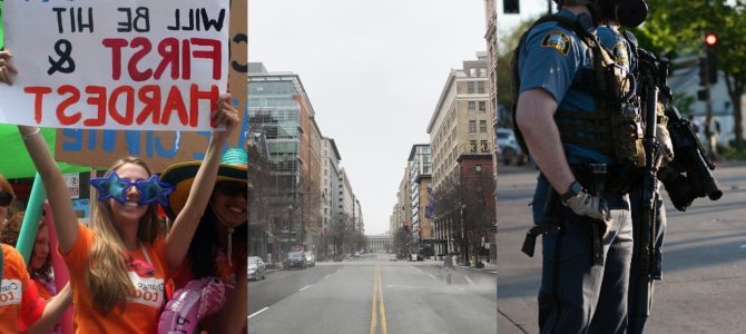 Climate protesters, abandoned DC and police in Minneapolis. John Englart, Flickr/Christopher Bedford/Hungry Ogre Photos/Flickr