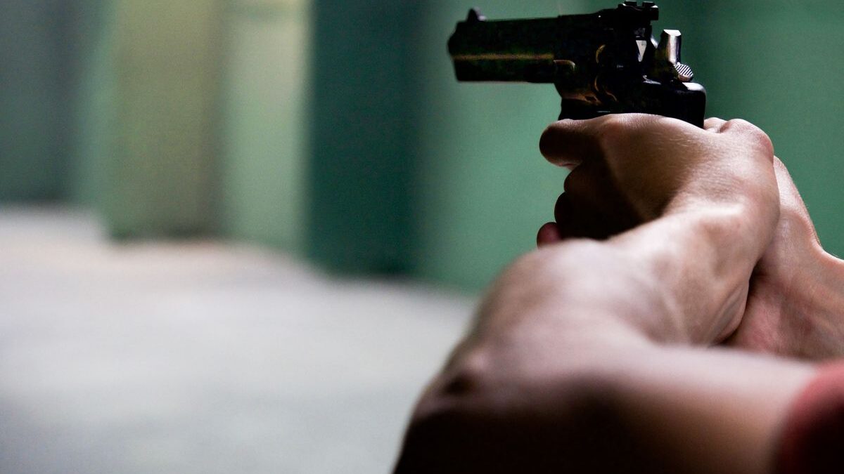 Hands aiming a gun