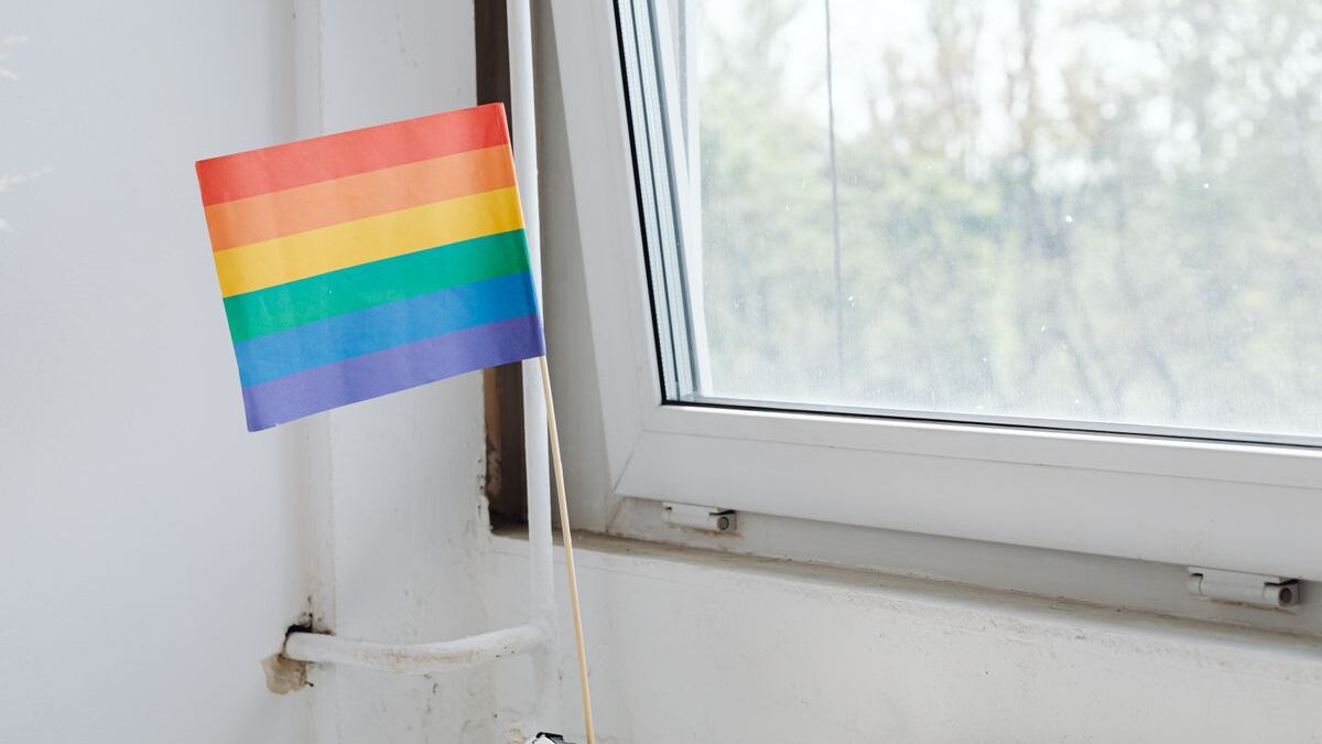 Pride flag on a windowsill