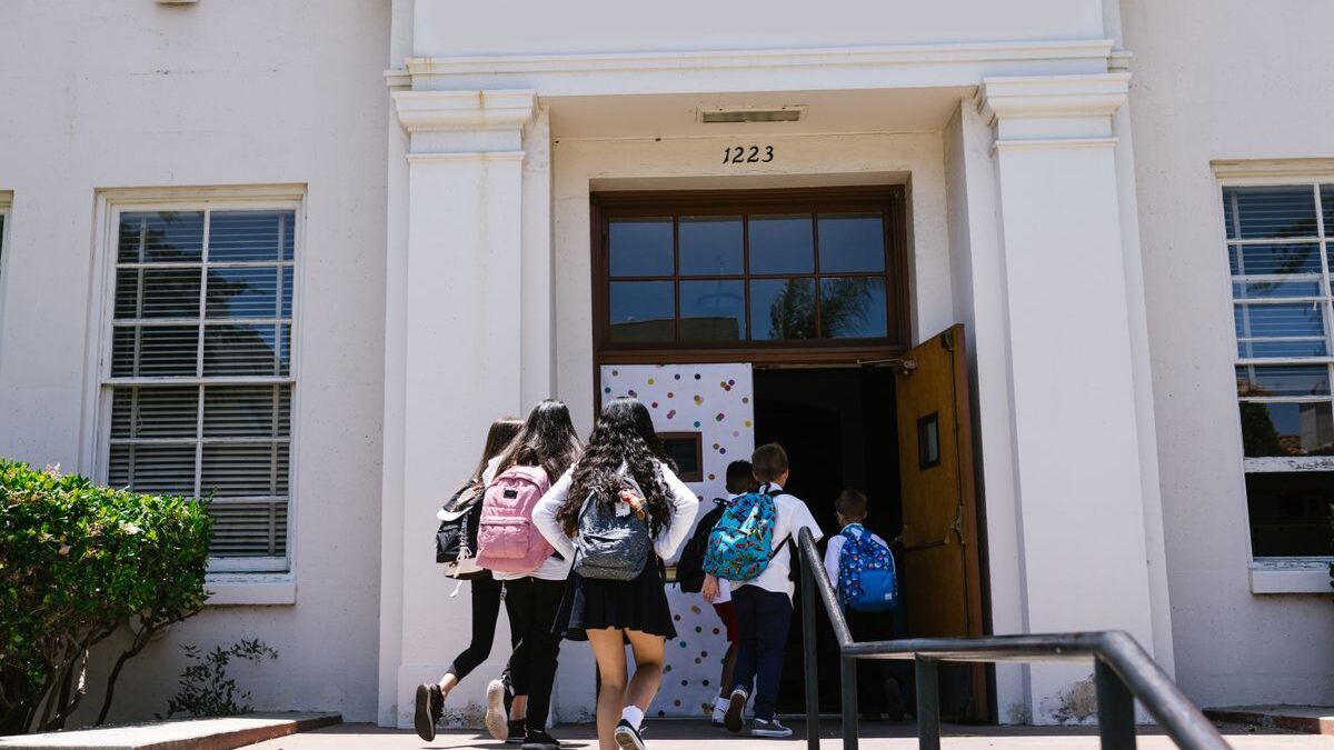 Students walking into school