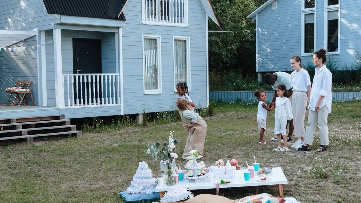 Family in backyard