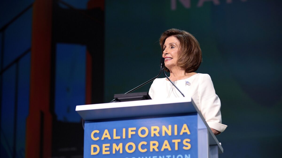 Nancy Pelosi giving a speech.