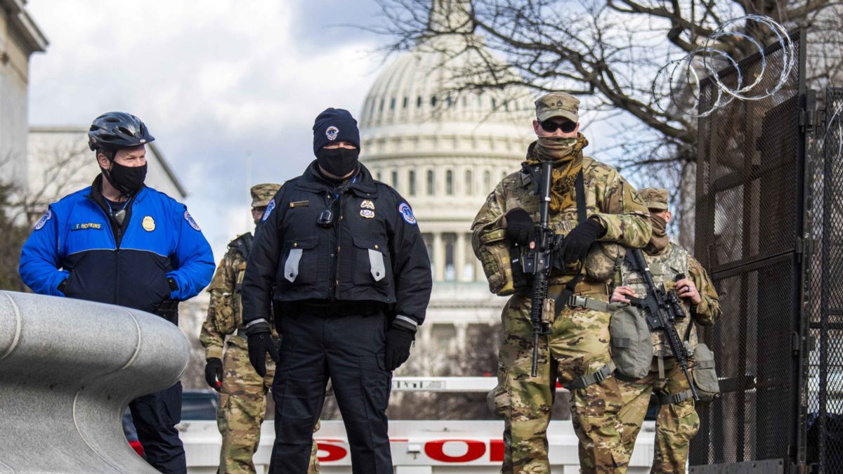 U.S. Army National Guard Soldiers standing outside capitol