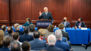 President Joe Biden addresses House Democrats