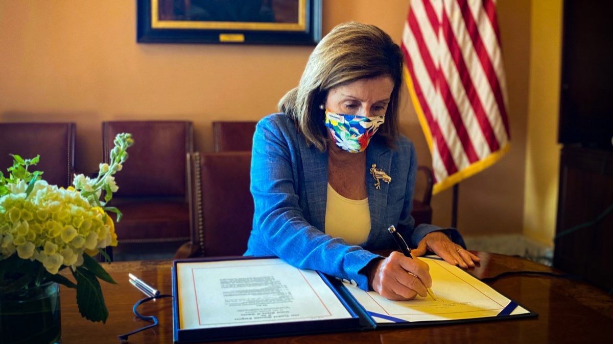 Nancy Pelosi in a mask