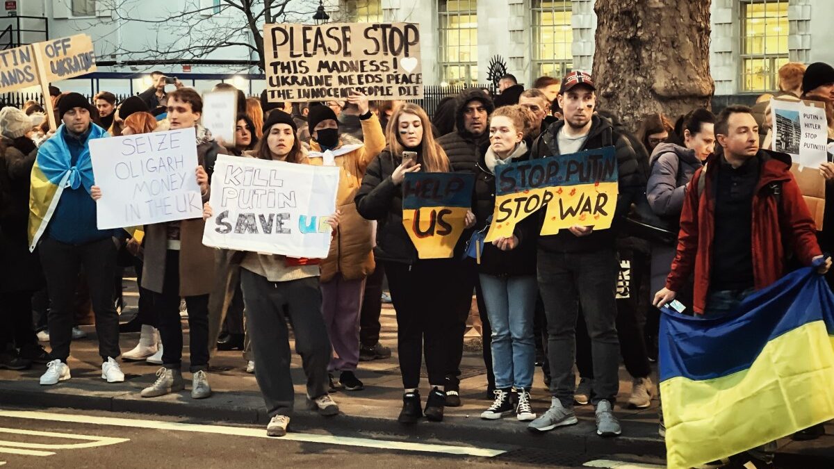 Ukraine embassy protest war in London