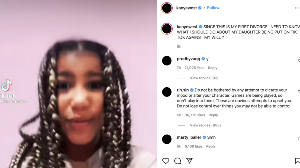 screenshot of Kanye's instagram post of his daughter