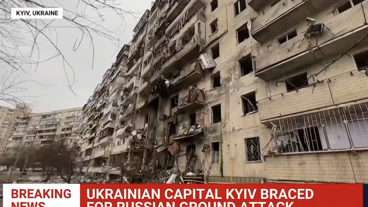 wreckage of building attacked in Ukraine