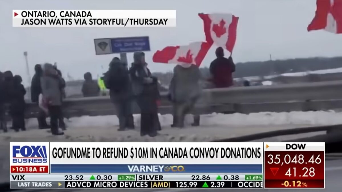 Canada's freedom convoy waves Canadian flags