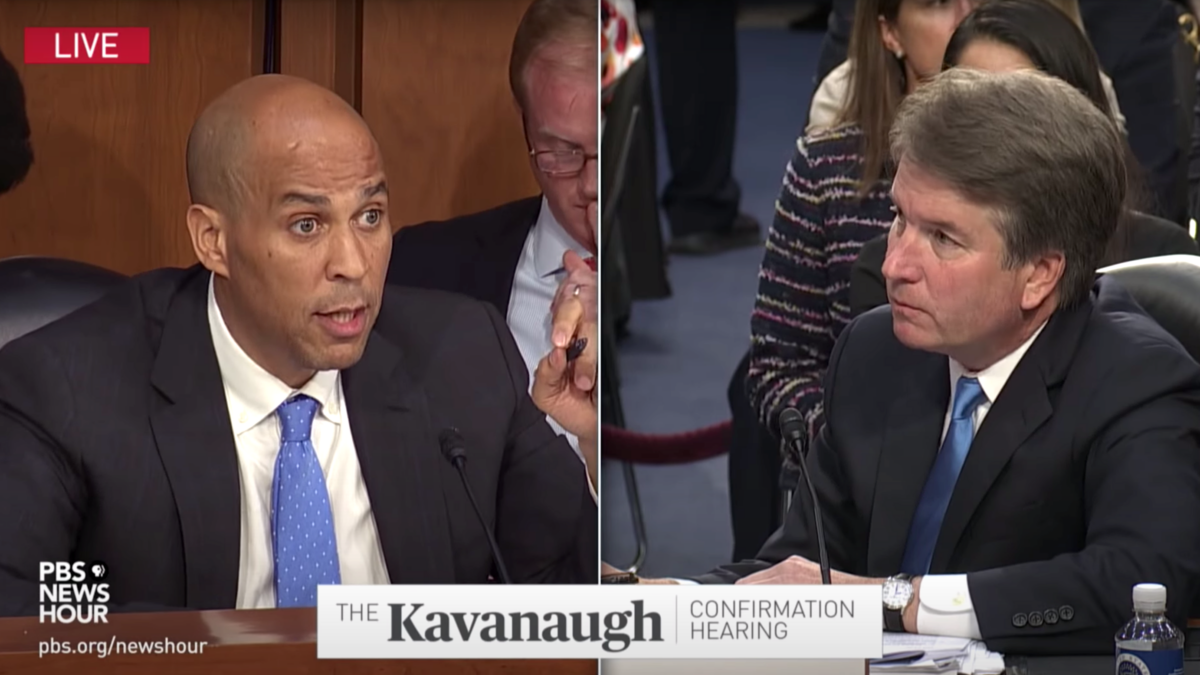 Cory Booker grilling Brett Kavanaugh during confirmation hearings