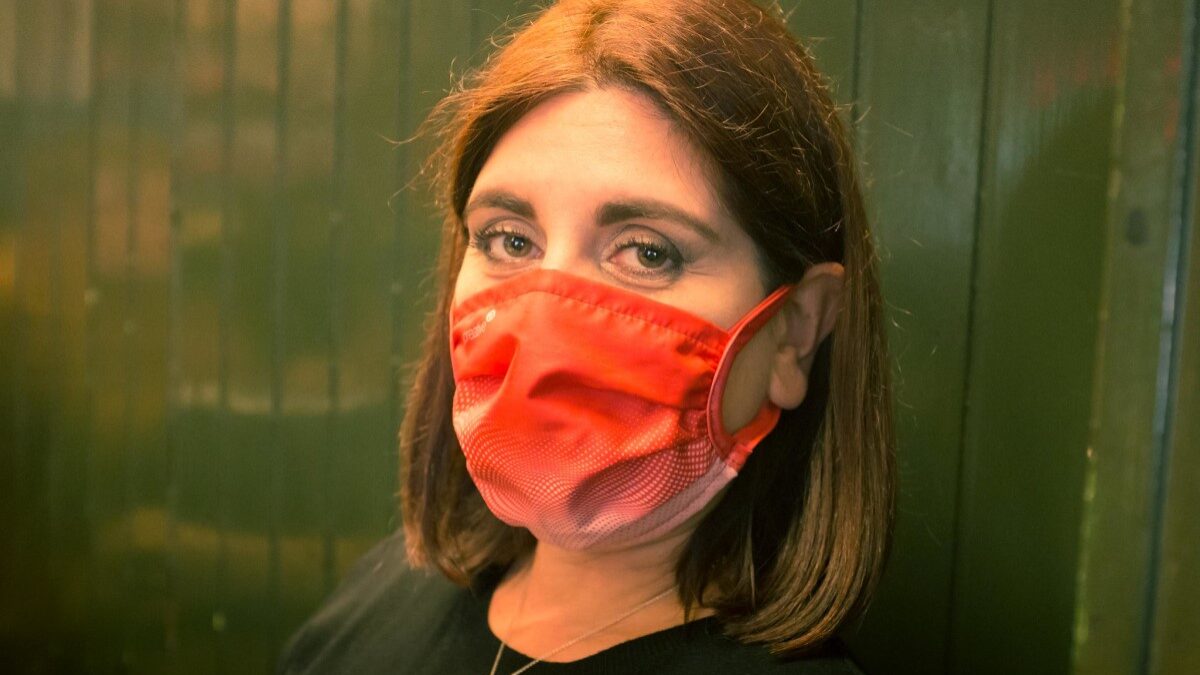 woman in a face mask