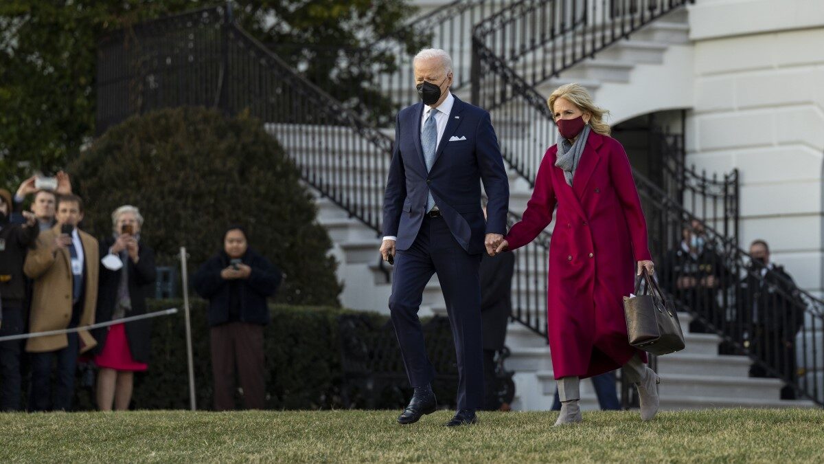 Joe and Jill Biden leaving the White House in Masks