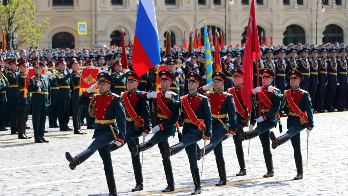 men marching in parade in Russia