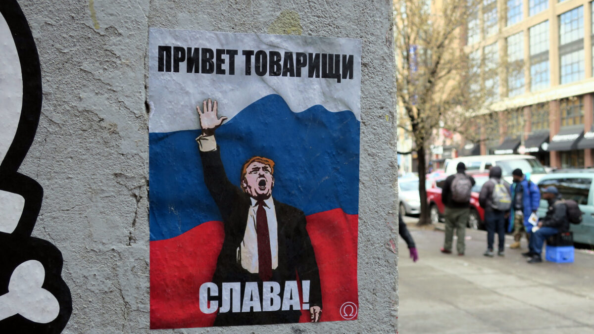 Russian poster illustration of Donald Trump