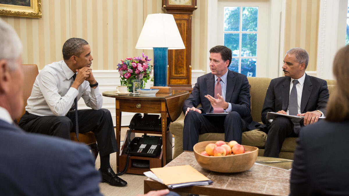 Obama sitting in oval office with James Comey