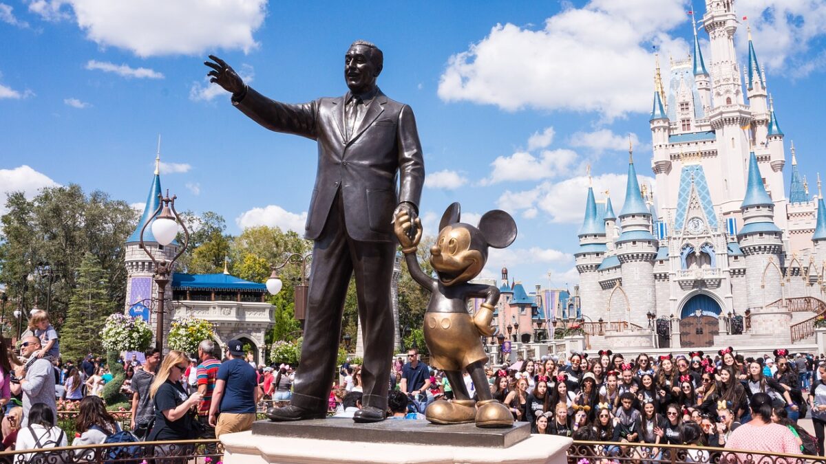 Statue of Walt Disney at theme park