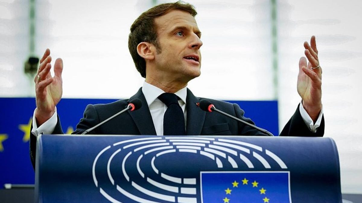 Emmanuel Macron delivering address to Parliament