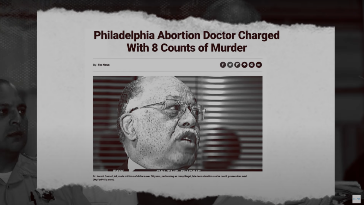 Photo of Kermit Gosnell with the headline "Philadelphia Abortion Doctor Charged With 8 Counts of Murder"