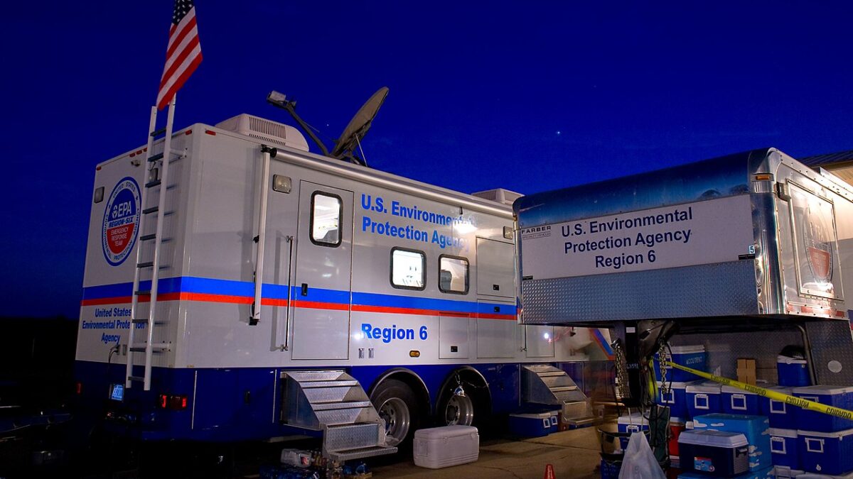 EPA's mobile command center at night