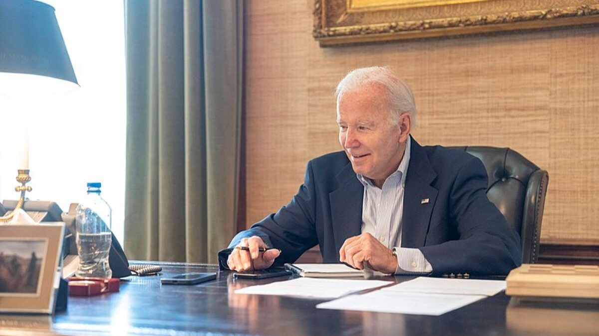 Joe Biden works at his desk