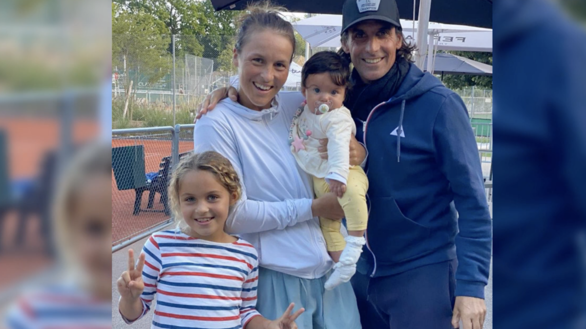 Tennis player with her two kids and husband