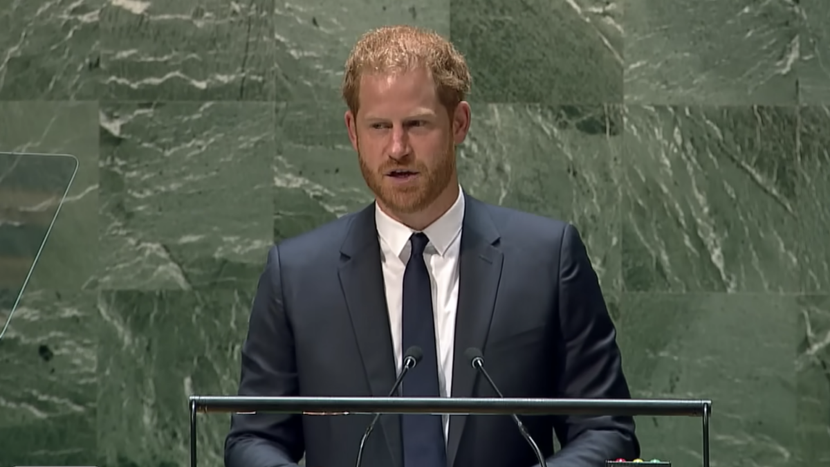 Prince Harry giving speech at UN assembly