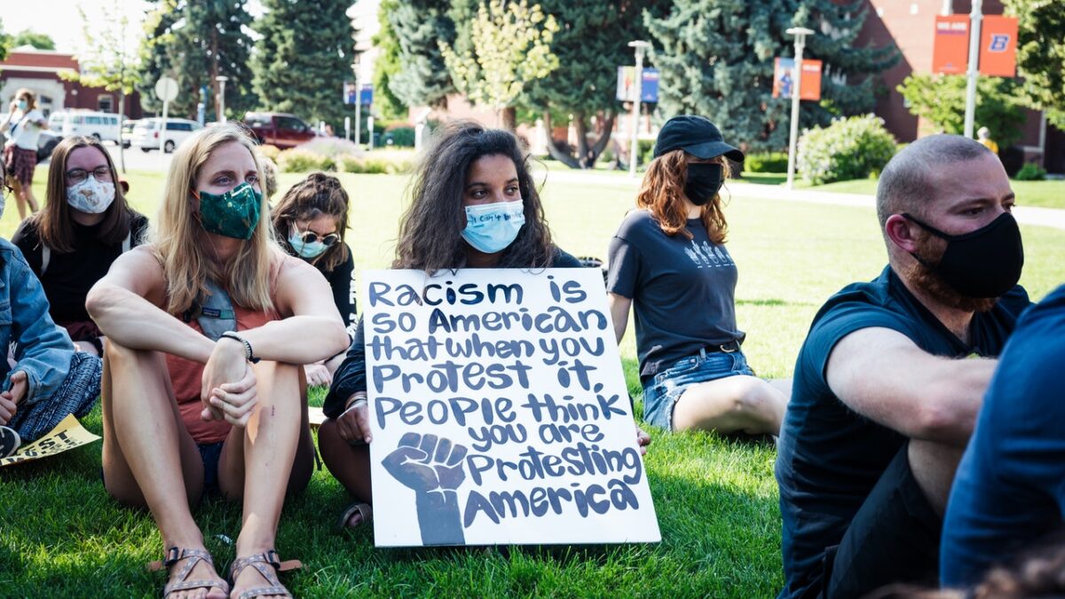 students protesting racism on lawn