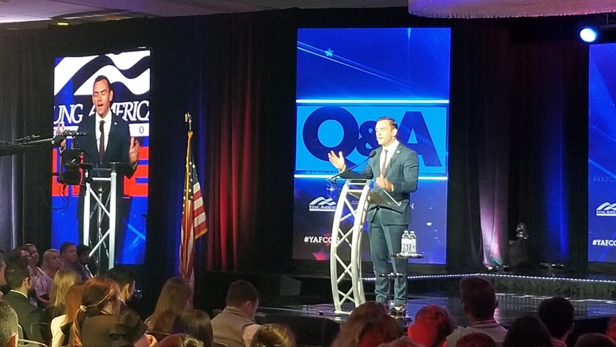 Wisconsin Republican Representative Mike Gallagher speaks to studens at Young America's Foundation's 2022 National Conservative Student Conference about the threat of communist China.