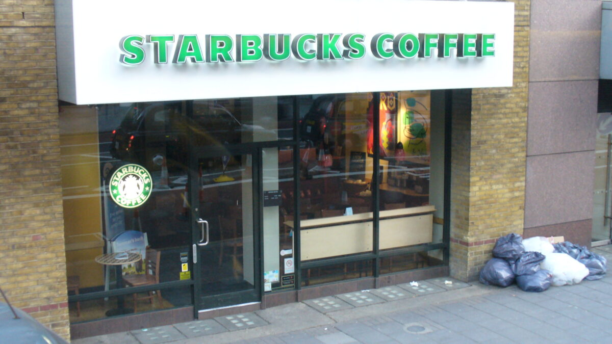 An urban Starbucks storefront
