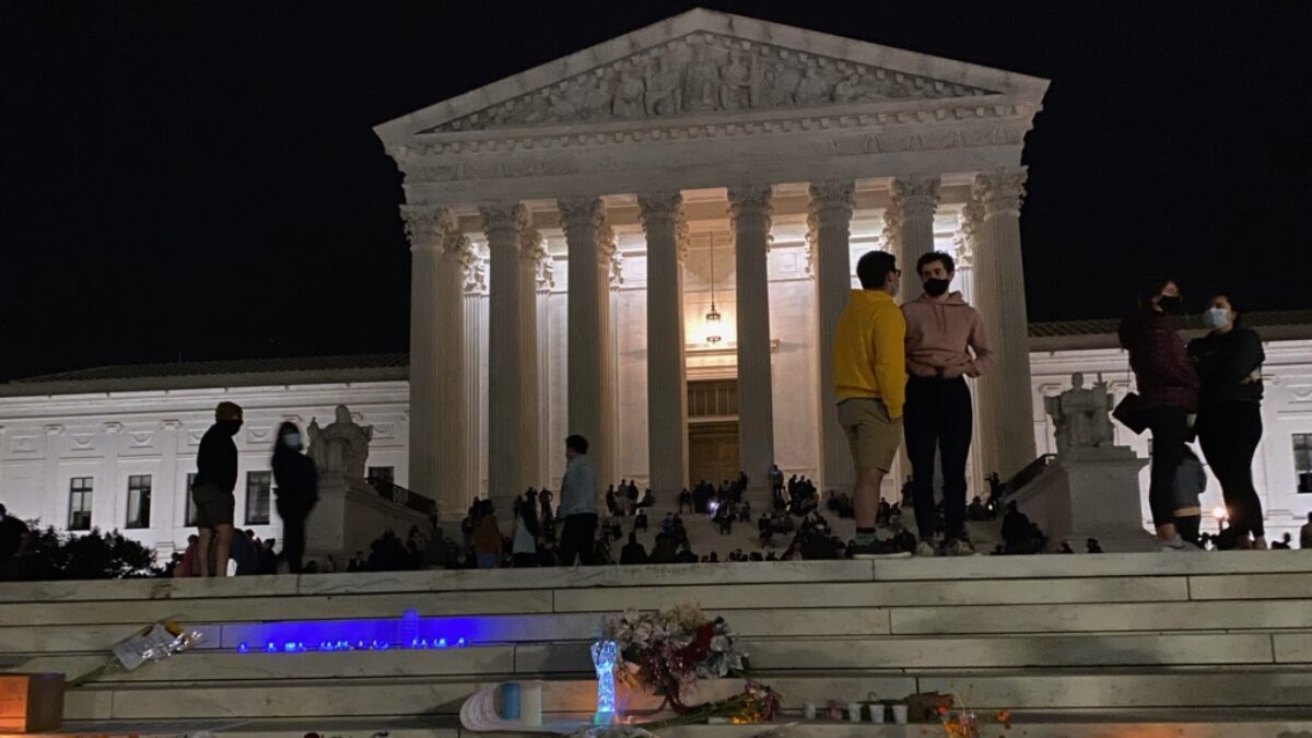 Candlelit makeshift memorial on the steps of the US Supreme Court following the death of Ruth Bader Ginsburg