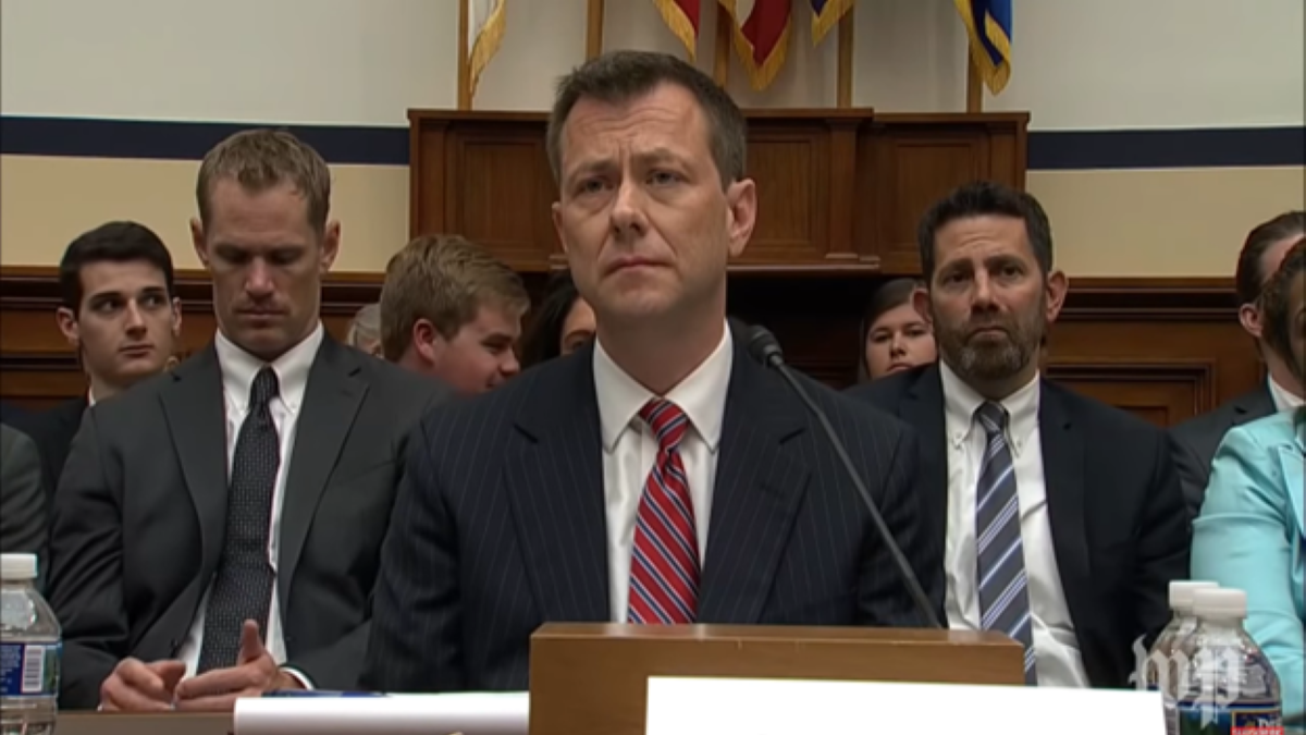 Peter Strzok testifying at a hearing on Capitol Hill