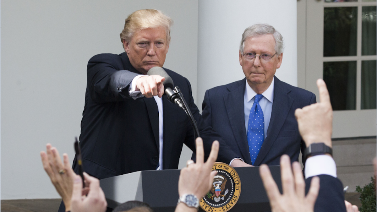 Mitch McConnell and Donald Trump at press conference