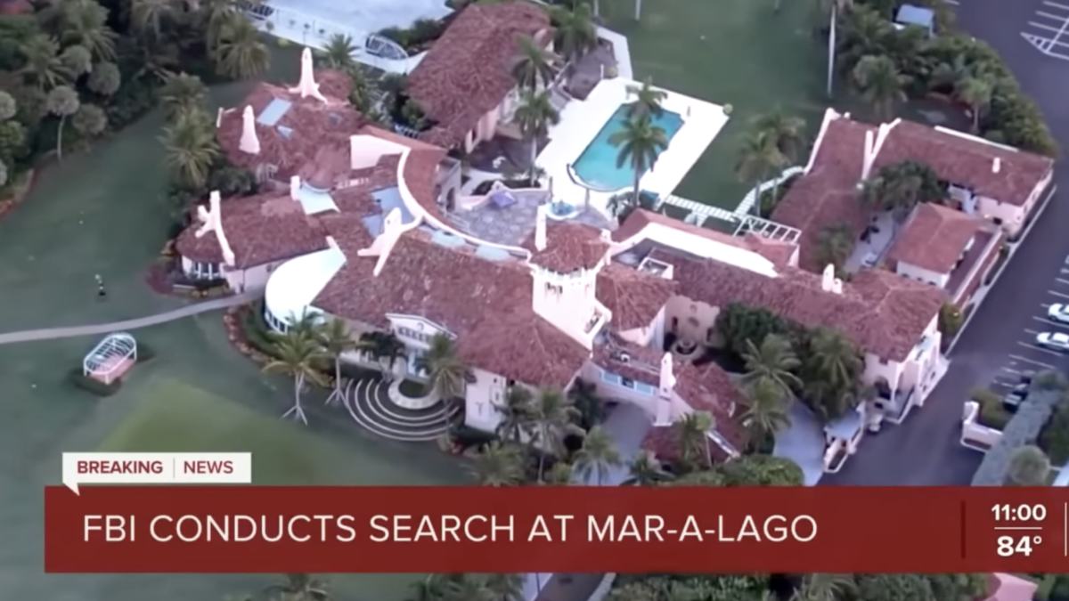 arial shot of mar a lago home on news report