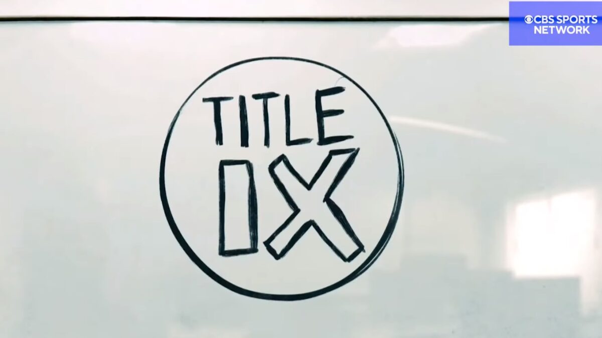 Title IX written and encircled on a dry erase board