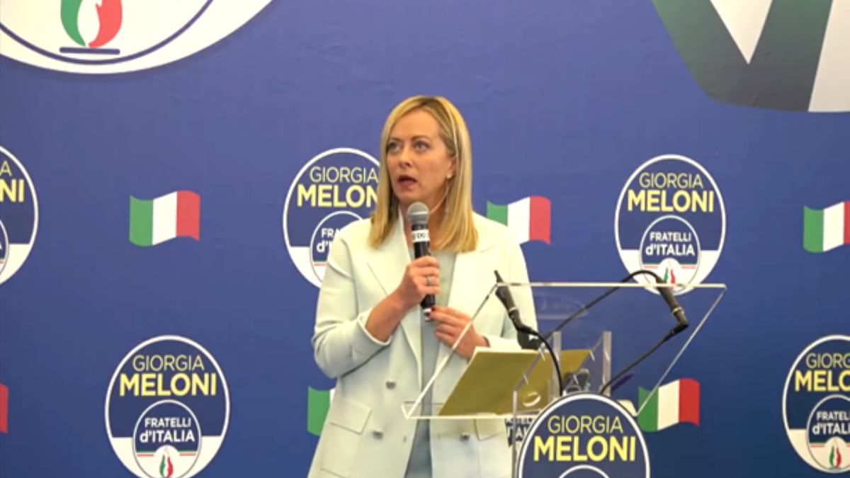 Giorgia Meloni giving victory speech after winning Italy's elections