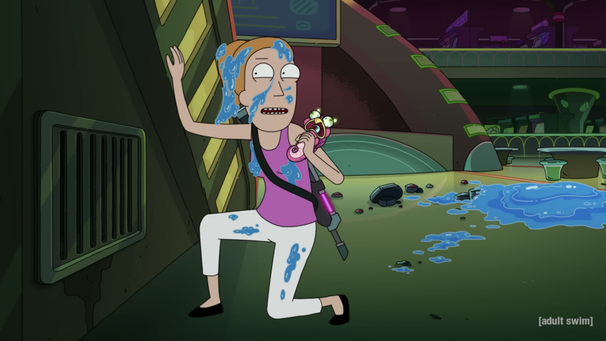 scene of sister character in Rick and Morty animated series