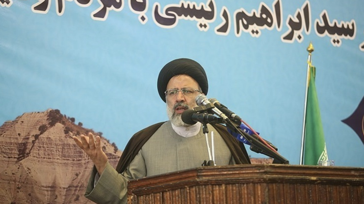 Iran leader speaking at podium