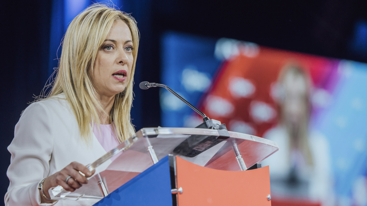 Giorgia Meloni speaking at the 2022 Conservative Political Action Conference in Florida