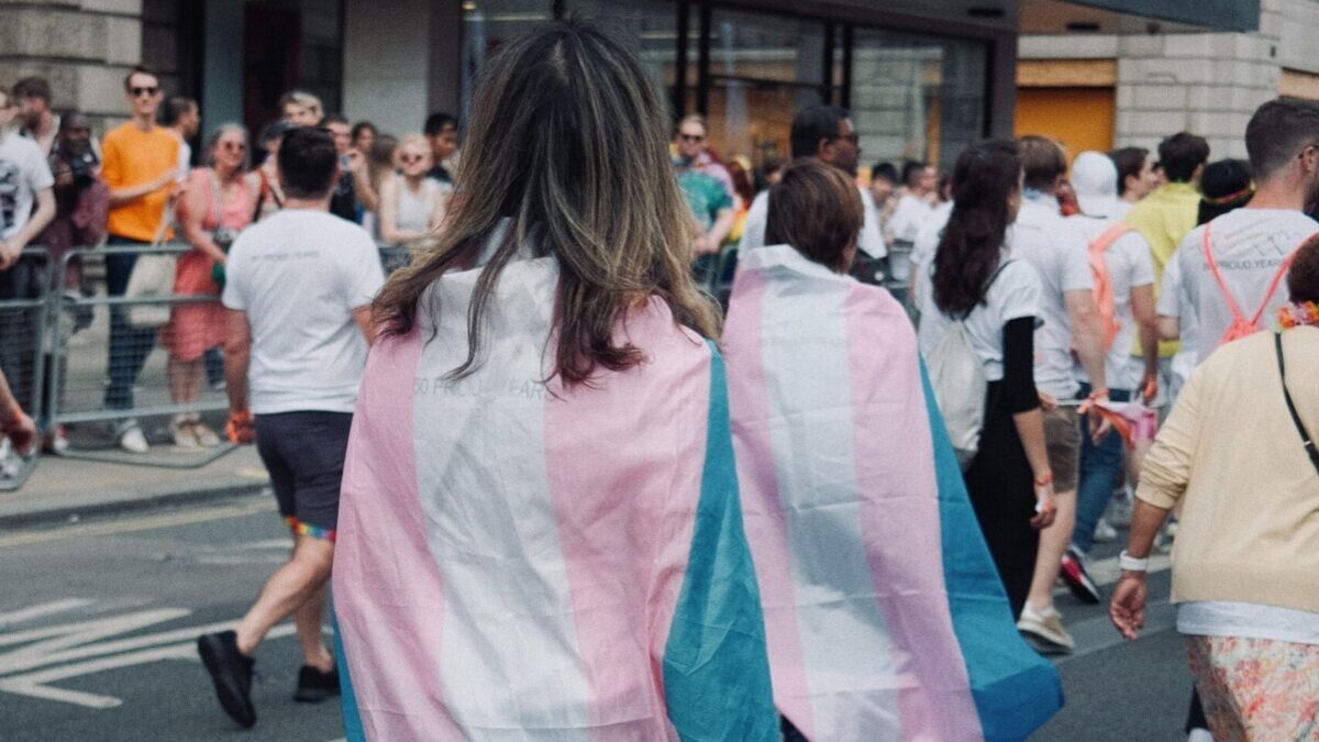 transgender flag wrapped around kids