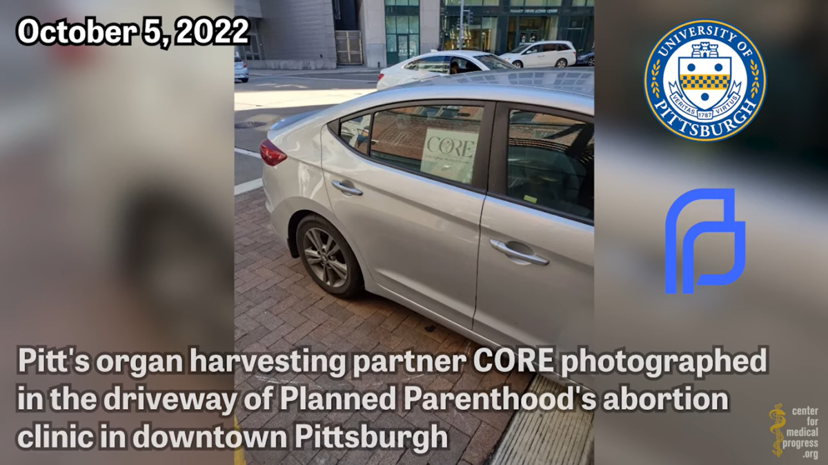 University of Pittsburgh linked organ harvesting company CORE's Vehicle Outside Planned Parenthood